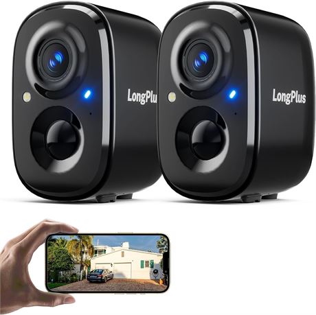 LongPlus Wireless Outdoor Security Cameras 2-Pack, 1080P WiFi, AI Motion