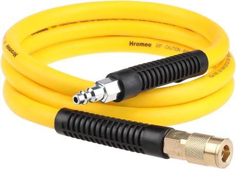 Hromee Hybrid Air Hose 3/8in x 6ft, 1/4 NPT Quick Coupler/Plug, 300PSI Whip