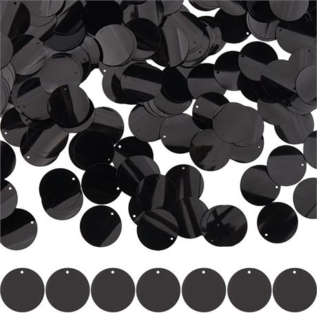 GORGECRAFT 500Pcs Flat Round Sequin Paillettes 0.98"/25mm Black Loose