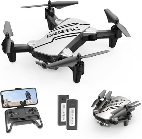 DEERC D20 Mini Drone with 720P FPV Camera, Remote, 2 Batteries, Silver