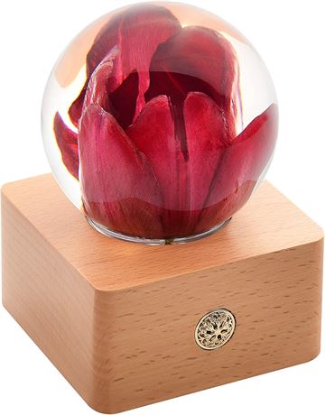 Forever Red Tulip Crystal Ball with LED Lights Gift for Her