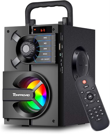TOMPROAD Portable Bluetooth Speaker with Subwoofer, LED, FM Radio