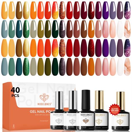 Modelones 40 Pcs Gel Nail Polish Set with Base Coat & Top Coat