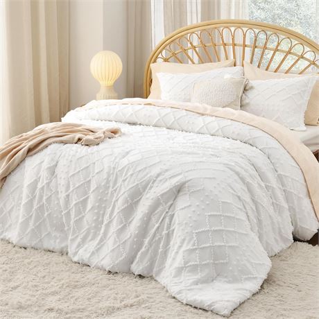 Bedsure Oversized King Comforter Set - White, 3-Piece Farmhouse Bedding