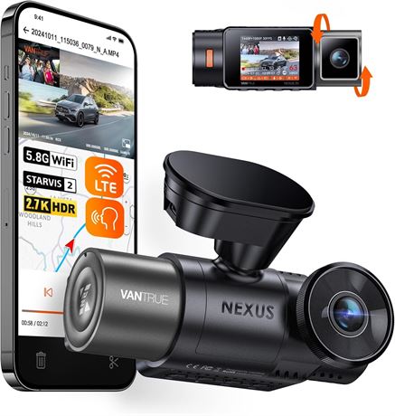 Vantrue N2X 2.7K Dual Dash Cam Front & Inside HDR Night Vision GPS 512GB