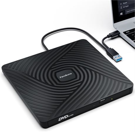 Lecteur Externe PeroBuno CD DVD USB 3.0 Type-C Ultra Fin Portable