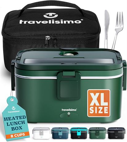 TRAVELISIMO Extra-Large Electric Lunch Box 1.8L, 80W, Holds 8 Cups