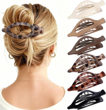 Flat Hair Clips for Women - 6 Pcs French Claw Clips, No Slip, Transparent