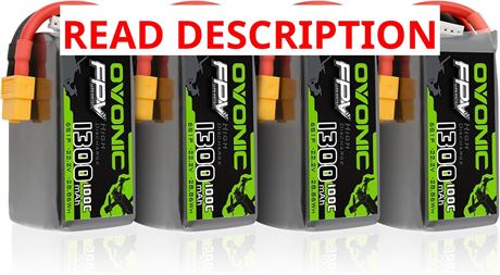OVONIC 6S 1300mAh LiPo Battery 22.2V 100C XT60 Plug (4-Pack)