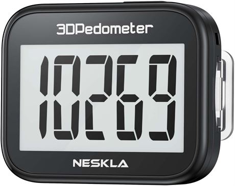 3D Pedometer for Walking with Large Display, Clip Lanyard, Tracks Steps