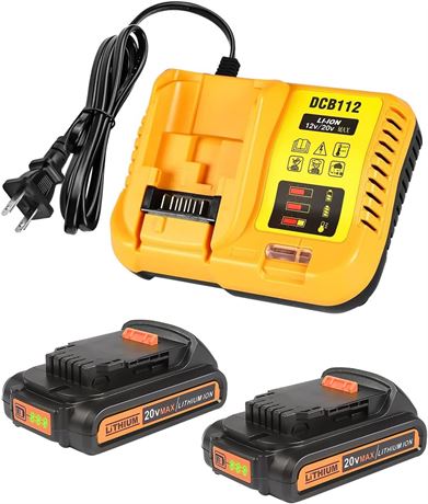 2-Pack 3.0Ah Replacement Battery for Dewalt 20V + DCB112 Charger Combo