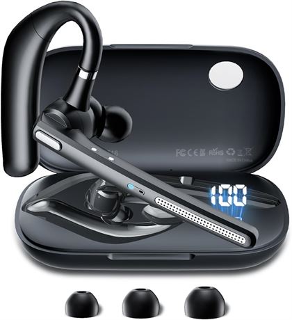 Bluetooth Earpiece V5.3 with Noise Cancelling Mic, Single Ear Headset