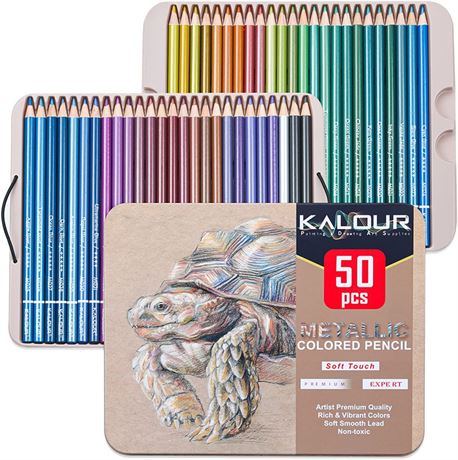 Crayons de couleur métalliques 50 pièces boîte métal dessin adulte