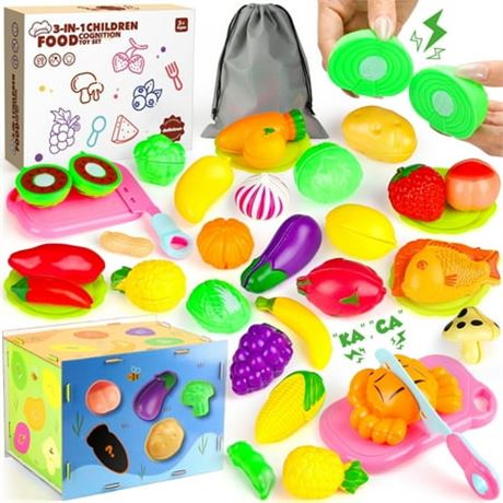 UUSUOO 45-Piece Kids Play Food Set, Pretend Kitchen Accessories