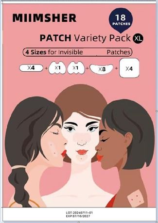 18 patchs invisibles anti-imperfections, hydrocolloïdes, 4 tailles