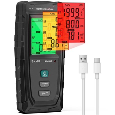 ERICKHILL EMF Meter RT-100S Rechargeable Magnetic Field Radiation Detector