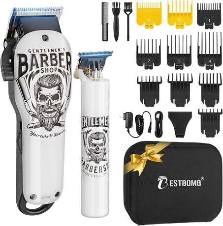 BESTBOMG 2PCS Cordless Hair Clippers Kit, 2000mAh, 6 Combs, Men’s Grooming