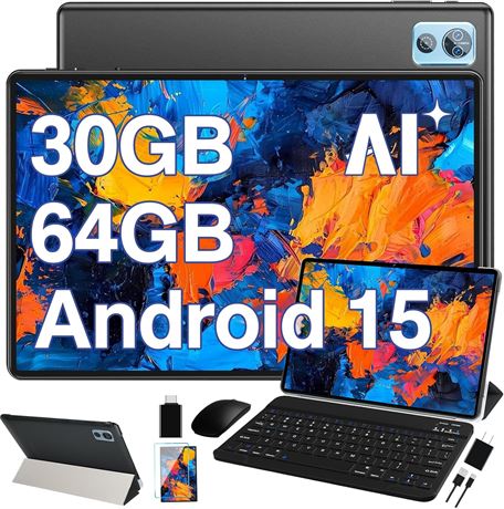 Tablette Android 10" 30 Go RAM, 64 Go ROM, Octa-Core, 2 en 1 (noir)