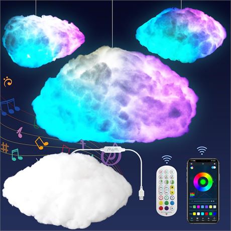 Lampe Nuage 3D Glucrean Éclair LED Télécommande Musique