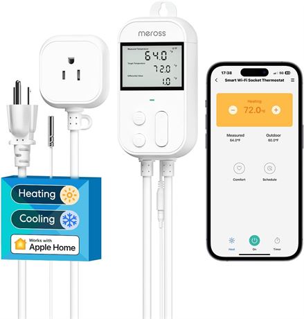 meross Thermostat intelligent 3600 W 15 A, Alexa, Google Assistant