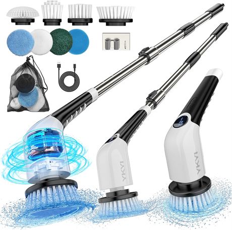 YKYI Cordless Electric Shower Scrubber, 8 Replaceable Brush Heads, 3 Speeds