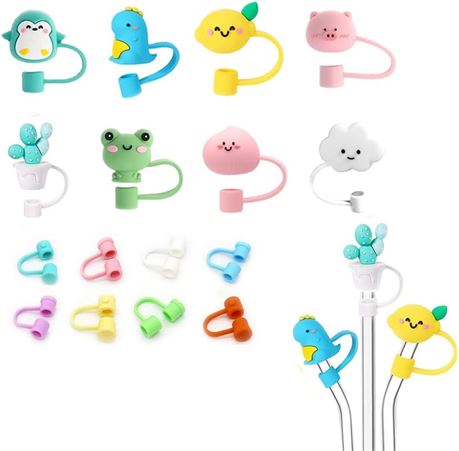 16Packs 8mm Silicone Straw Covers Caps Tips for Reusable Drinking Straws