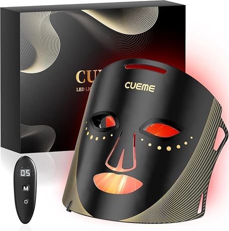 CUEME Red Light Therapy Face Mask - FDA-Cleared LED for Wrinkles, Acne