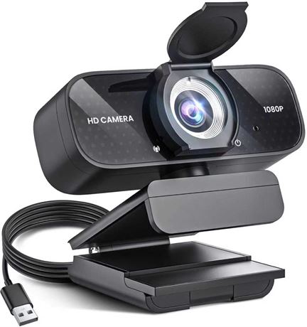 1080P Webcam with Light Correction, Privacy Cover, USB Plug-and-Play for PC