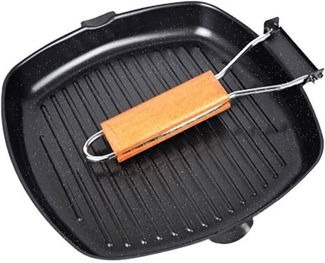 MasonOL20 Non-Stick Grill Pan, Folding Handle for Meat & Veggies