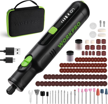 WORKPRO 8V Cordless Rotary Tool Kit, 117 Accessories, Type-C, LED Light