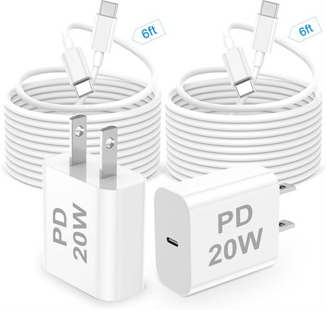 iPhone 16 USB-C 20W Fast Charger, 2 Pack Wall Block + 6FT Cable for iPhone/iPad