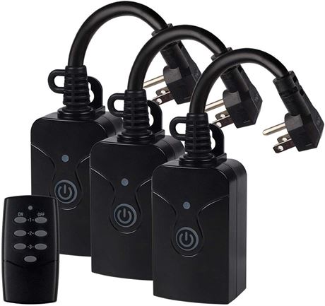 HBN Outdoor/Indoor Wireless Remote 3-Prong Outlet Weatherproof 15A 3-Outlets