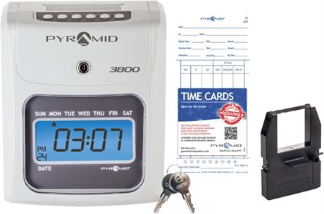 Pyramid 3800 Auto Totaling Time Clock with Cards & Ribbon