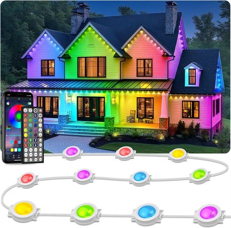 200FT Outdoor RGB LED Lights, Smart, 16 Million Colors, IP67 Waterproof