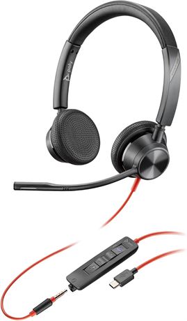 Poly Blackwire 3325 Wired Headset with Flexible Microphone Boom Hi-Fi Stereo