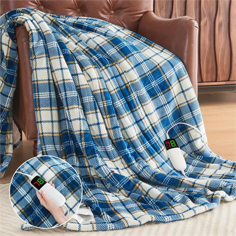 Couverture chauffante électrique plaid bleu marine avec arrêt automatique