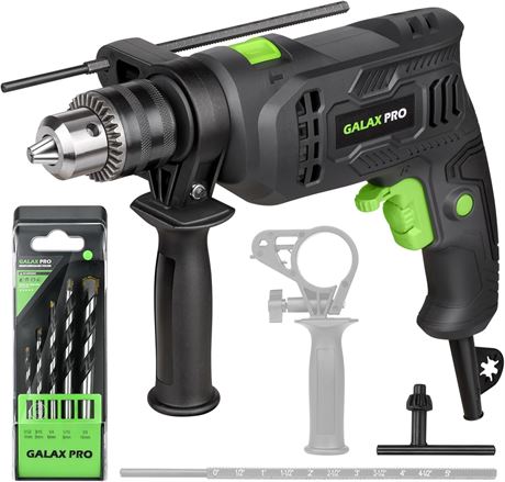 GALAX PRO 4.5A Hammer Drill 0-3000RPM, 1/2' Keyed Chuck, 12 Bits