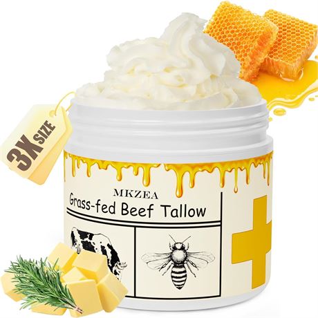 Beef Tallow for Skin with Raw Honey, Grass-Fed Whipped Tallow Balm 150g