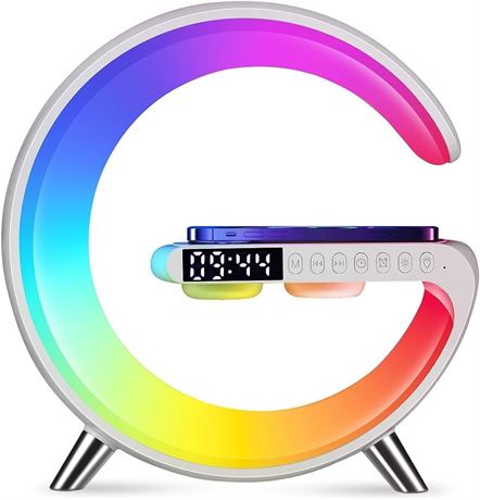 Wireless Charger LED Lamp – Speaker, Clock, App Controlled, White