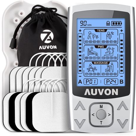 Appareil TENS EMS AUVON double canal 24 modes rechargeable avec 12 électrodes