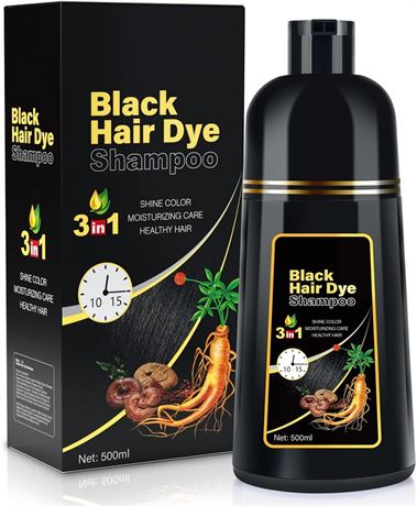 Shampooing colorant 3 en 1 noir, semi-permanent, couvre gris, 500 ml