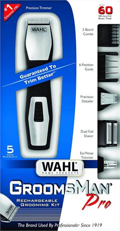 Wahl 9855-300 Groomsman Pro All-in-One Rechargeable Grooming Kit Black/Silver