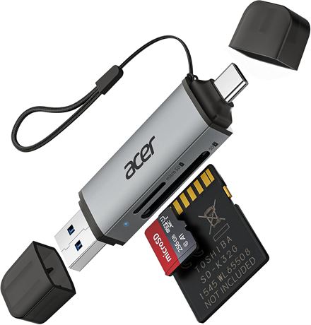 Acer USB 3.0 USB-C Dual SD Card Reader for SD, MicroSD, MacBook, iPad