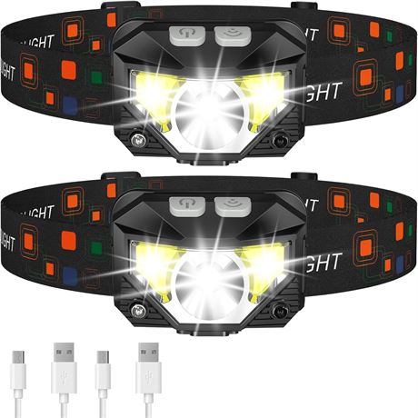 Lot 2 lampes frontales 1200lm LHKNL, rechargeables, 8 modes, détecteur