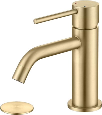 Brushed Gold Bathroom Faucet Single Handle with Pop-Up Drain