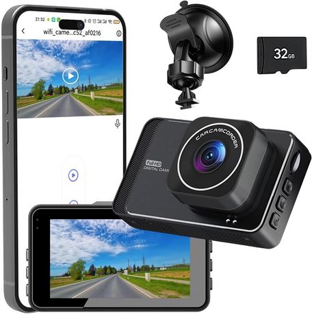 Wireless Car Dash Cam Front 1080P, 170  Wide, Night Vision, WiFi, 32GB SD