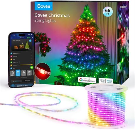 Govee 66ft RGBIC Smart String Lights, App-Controlled, IP65, Music Sync, Alexa