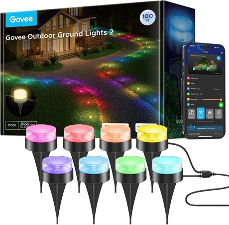 Govee Outdoor Ground Lights 2   100ft, 30-Pack RGBIC Pathway (IP67)