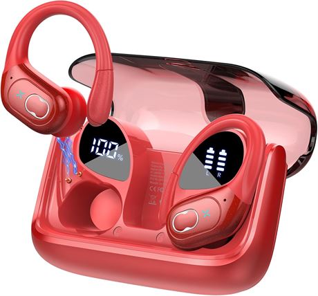 Écouteurs Bluetooth 5.4 STECEi, 75h, ENC, sport, étanches IP7, rouge