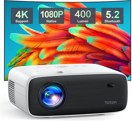 Yoton 4K Bluetooth Projector, 12000 Lumens, Native 1080P, Dual Speakers